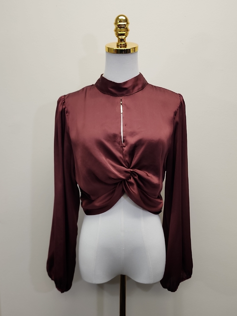Zara Wine Satin Twist Front Crop Blouse Size Small